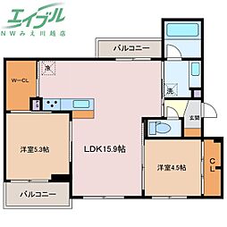 Ｄ−ｃｈａｍｂｒｅ新矢田 2階2LDKの間取り