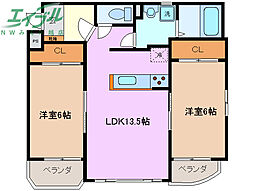 ロス・トーレンス 2LDKの間取図画像