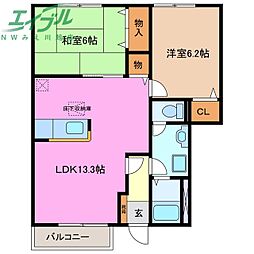 ユングフラウ 2LDKの間取図画像