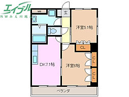 グランディールコートA 2DKの間取図画像