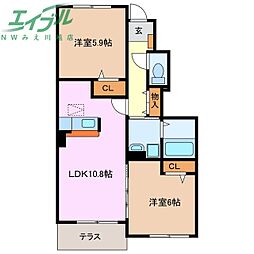 オハナ1 2LDKの間取図画像