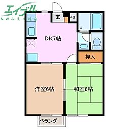 シェレナ山下2 2DKの間取図画像