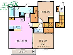 オータム山王 2LDKの間取図画像