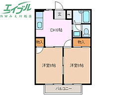 サンハイツ稲垣A 2DKの間取図画像