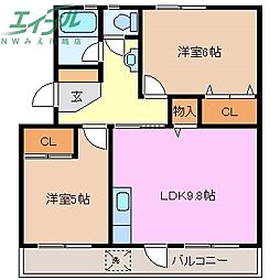 三晃マンション第1 2LDKの間取図画像