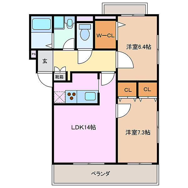 エターナル  リーフN 102｜三重県四日市市ときわ５丁目(賃貸マンション2LDK・1階・65.43㎡)の写真 その2