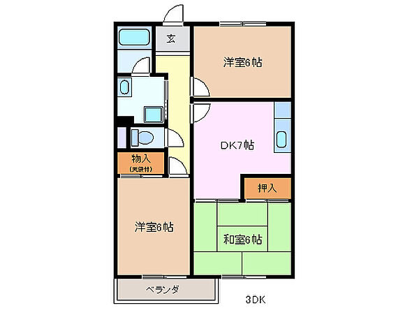 ブランシェ大井手 1G｜三重県四日市市大井手２丁目(賃貸マンション3DK・1階・69.56㎡)の写真 その2