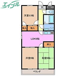 ファミール西浜田北館 3DKの間取図画像