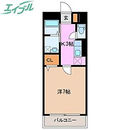 ブルーボンネット 3階1Kの間取り