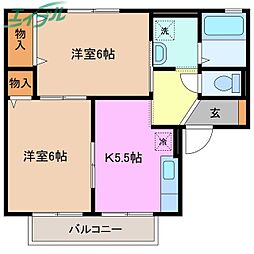 グレースハイム 2階2Kの間取り