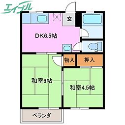 笹川第二ハイツ 2階2DKの間取り