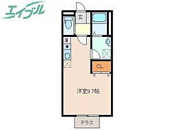 EM-Healthy Villa松本台イースト 2階ワンルームの間取り