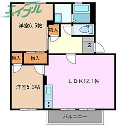 ファミール西日野　B棟 2階2LDKの間取り