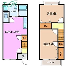 グランメール釆女 1階2LDKの間取り