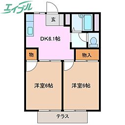 シティハイツ新正Ｂ 1階2DKの間取り