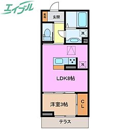 ディーシャンブル鵜の森 1階1LDKの間取り