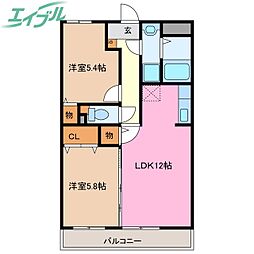 ユーミー川島 1階2LDKの間取り