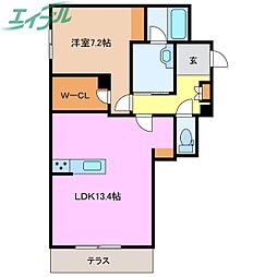 シャーメゾンソレイユ 1階1LDKの間取り