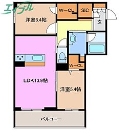 シャーメゾンサクラスクエア本郷 3階2LDKの間取り
