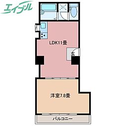 安島コーポ 2階1LDKの間取り