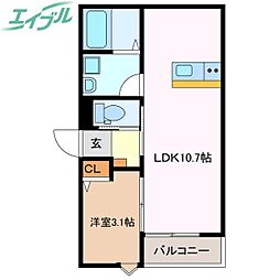 LECOCON四日市　IX 1階1LDKの間取り