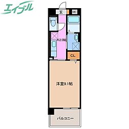 サンルミエール 2階1Kの間取り
