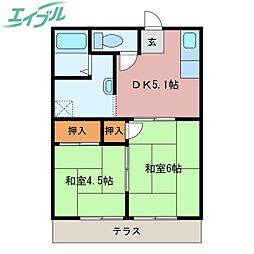 新正ハイツ 2階2DKの間取り