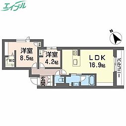 ツヴェルフII 3階2LDKの間取り