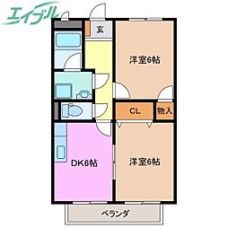 サープラス2ときわ 2DKの間取図画像