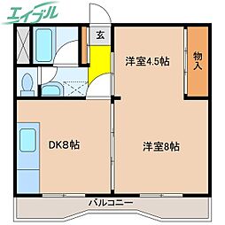 マンション太平洋 2DKの間取図画像