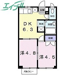 シティハイツ八王子 2DKの間取図画像