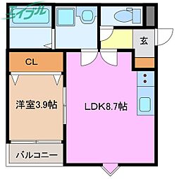 LE COCON 四日市X 1LDKの間取図画像