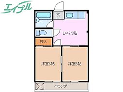ノーブル山崎 2DKの間取図画像