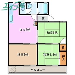 ノーブル山内B 3DKの間取図画像