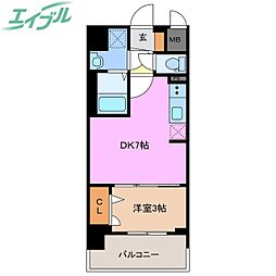 プレリス四日市ティエルナ 1DKの間取図画像