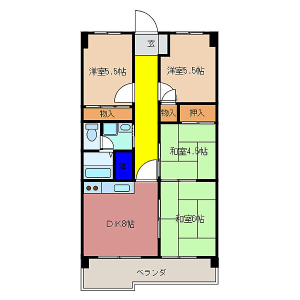 ピュアコート 602｜三重県四日市市諏訪町(賃貸マンション4DK・6階・66.30㎡)の写真 その2