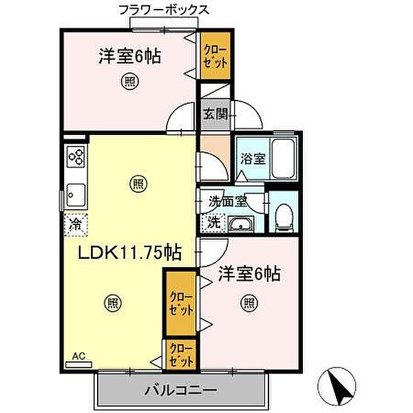 ウエストバンブー　β（B棟） 102｜三重県四日市市西伊倉町(賃貸アパート2LDK・1階・53.46㎡)の写真 その2