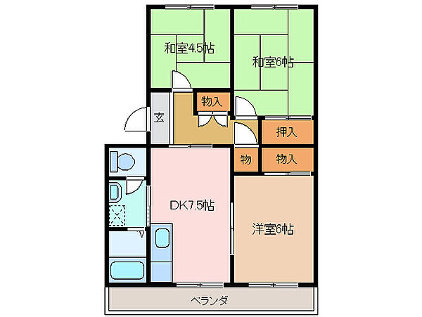 コーポ山路 105｜三重県四日市市鵜の森１丁目(賃貸マンション3DK・1階・52.80㎡)の写真 その2