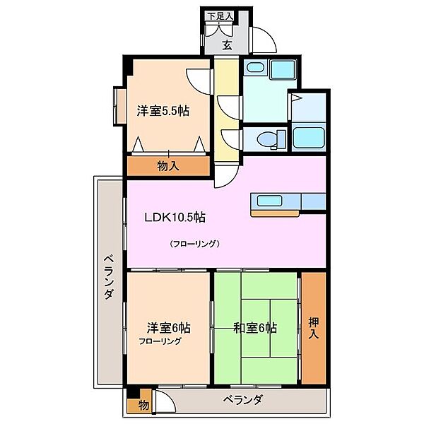 ＪＩＮハイツ富田浜 1B｜三重県四日市市富田浜町(賃貸マンション3LDK・1階・67.96㎡)の写真 その2