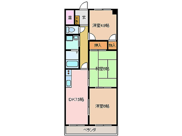 エクセル中川原(1丁目) 2A｜三重県四日市市中川原１丁目(賃貸マンション3DK・2階・57.68㎡)の写真 その2