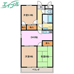 ファミール西浜田 北館 3階3DKの間取り