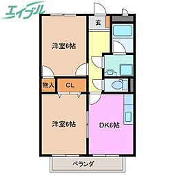 サープラスIIときわ 1階2DKの間取り