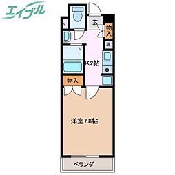 アンオゥル鵜の森 8階1Kの間取り