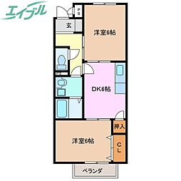 サープラス石塚Ａ 2階2DKの間取り