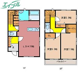 ラ・ファミーユ四日市城東II 2階3LDKの間取り