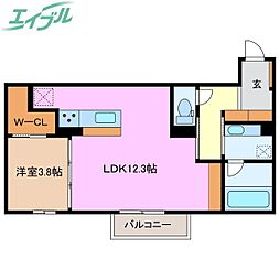 ユア　ベース 2階1LDKの間取り
