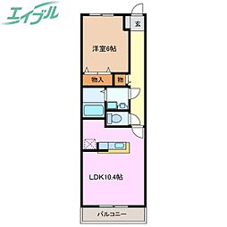 ルクソール新正II 2階1LDKの間取り