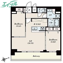 Ｓ−ＲＥＳＩＤＥＮＣＥ四日市安島ａｌｏｇｇｉｏ 12階2LDKの間取り