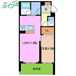 シャーメゾンサクラスクエア本郷 1階1LDKの間取り
