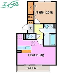 カーサ・ドゥ・ソレイユ 1階1LDKの間取り